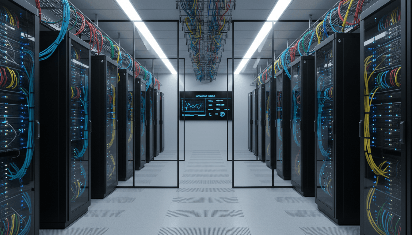 Modern network server equipment in a tidy office setup