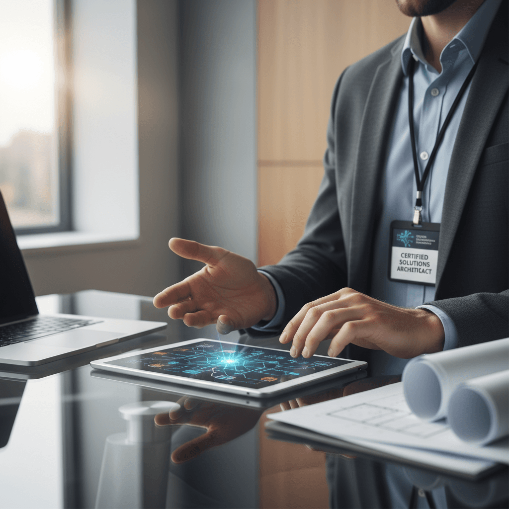 IT professional discussing network setup with business owner in a bright modern office