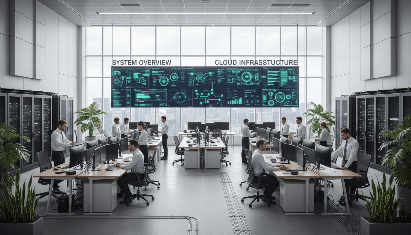 Modern office network server room with professional IT infrastructure